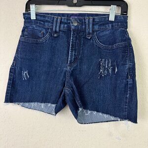 NYDJ Shorts Womens 6 Dark Blue Denim Jean Stretch Raw Hem Cutoffs 28x14